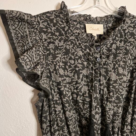 Cleobella Rachelle Mini Dress Raja Block Black Size S Floral Tie Front Tiered - Picture 6 of 14